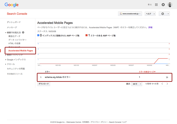 Search Console内のAMPのエラー検知